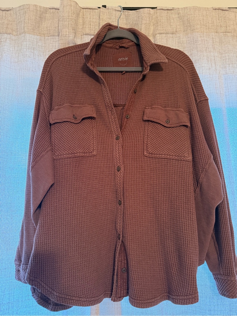 aerie Men's Waffle-Knit Shirt Jacket in Rust Brown
